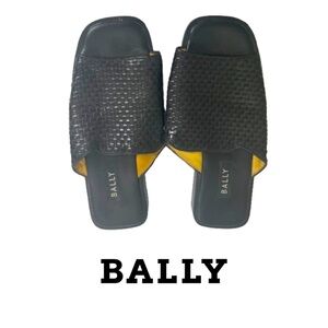 Bally Black Woven Leather Slides - Men’s
